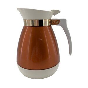 Vintage West Bend Thermo Serv Coffee Carafe Insulated Pitcher Copper & White